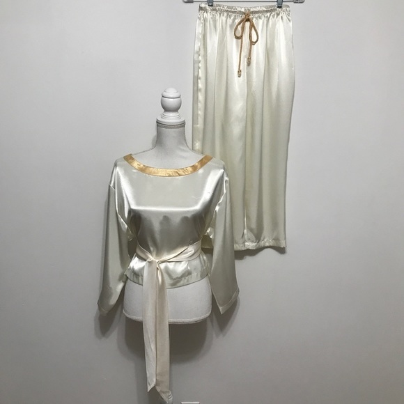 CW Clifford & Wills White & Gold Satin Pajamas
